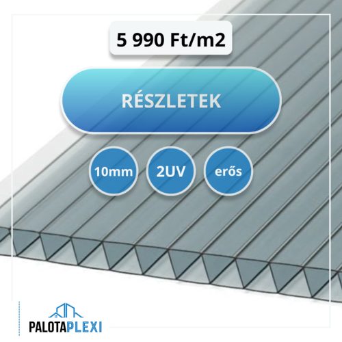 Antracit | 10mm | Kétoldalt UV védett | Erősített | Légkamrás Polikarbonát