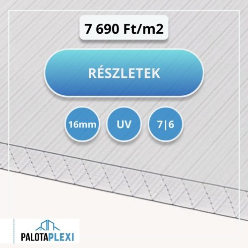 Opál | 16 mm | UV védett | 7 falú 6 kamrás | Légkamrás Polikarbonát