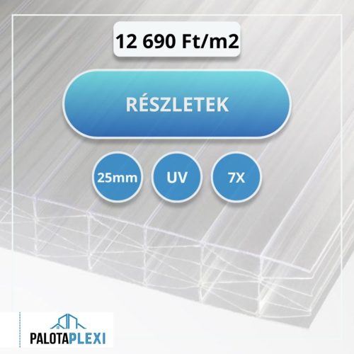 Víztiszta | 25 mm |  UV védett | Erősített | Légkamrás Polikarbonát